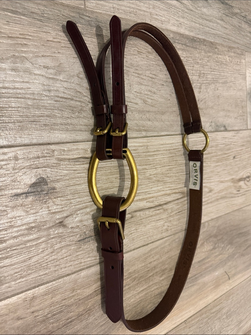 Orvis Equestrian Tri Strap Leather Ring Harness Belt - Brown with Brass Hardware - Picture 1 of 5
